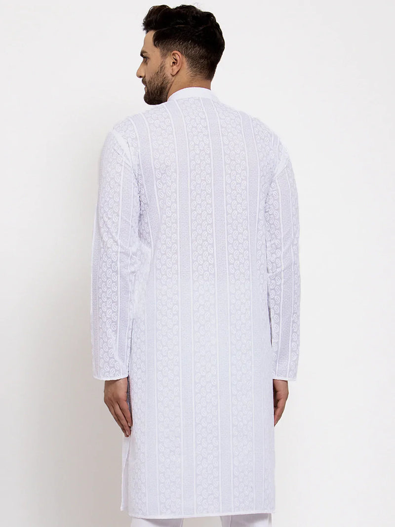 Jompers Men White Embroidered Kurta Only ( KO 640 White )