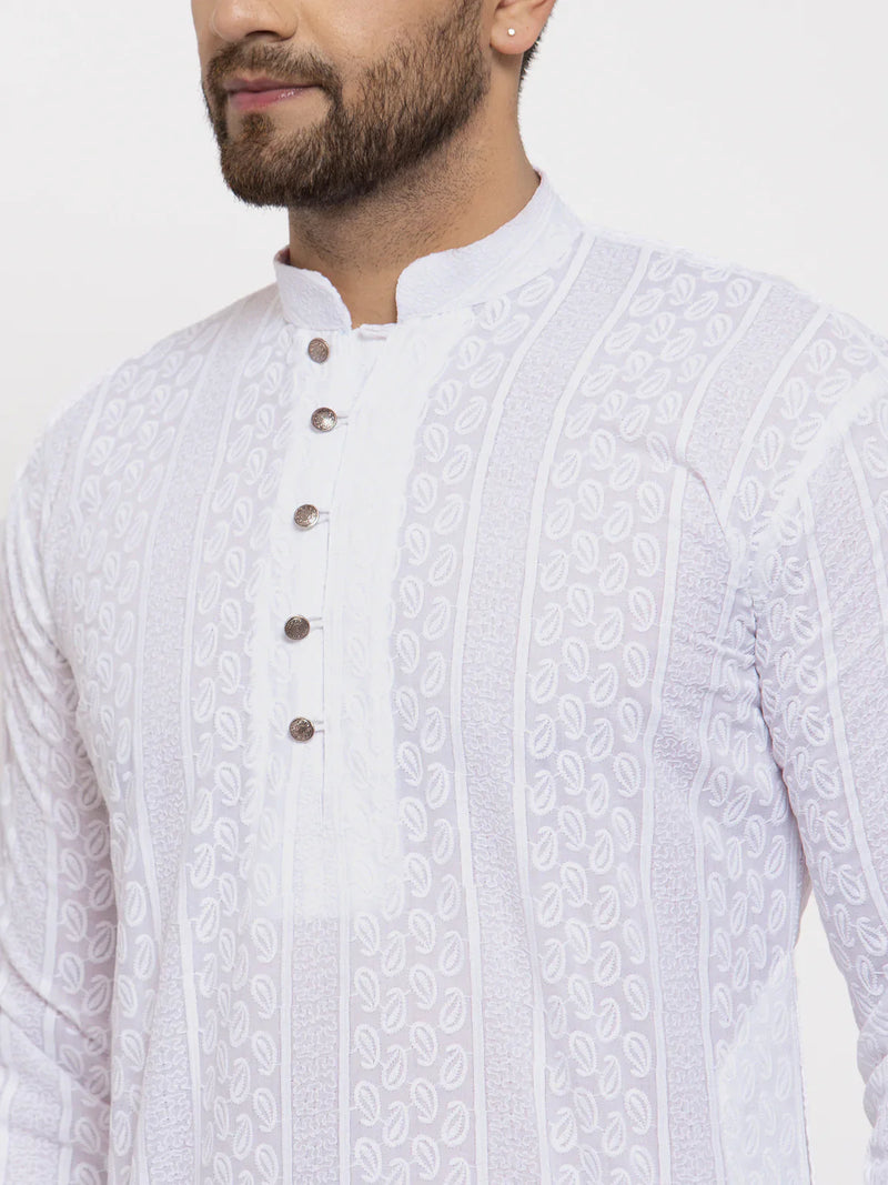 Jompers Men White Embroidered Kurta Only ( KO 640 White )