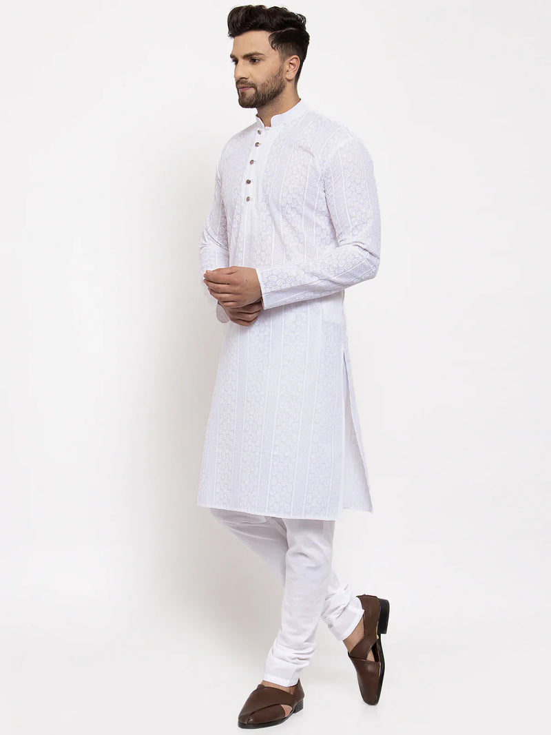 Jompers Men White Embroidered Kurta Only ( KO 640 White )