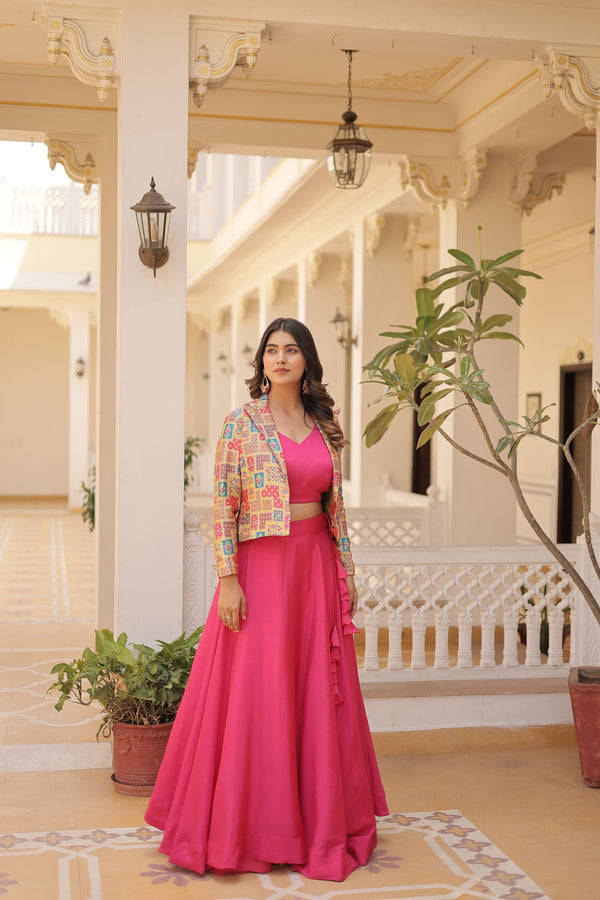 Aastha fashion off pink Lehenga jquard koti febric embroidery