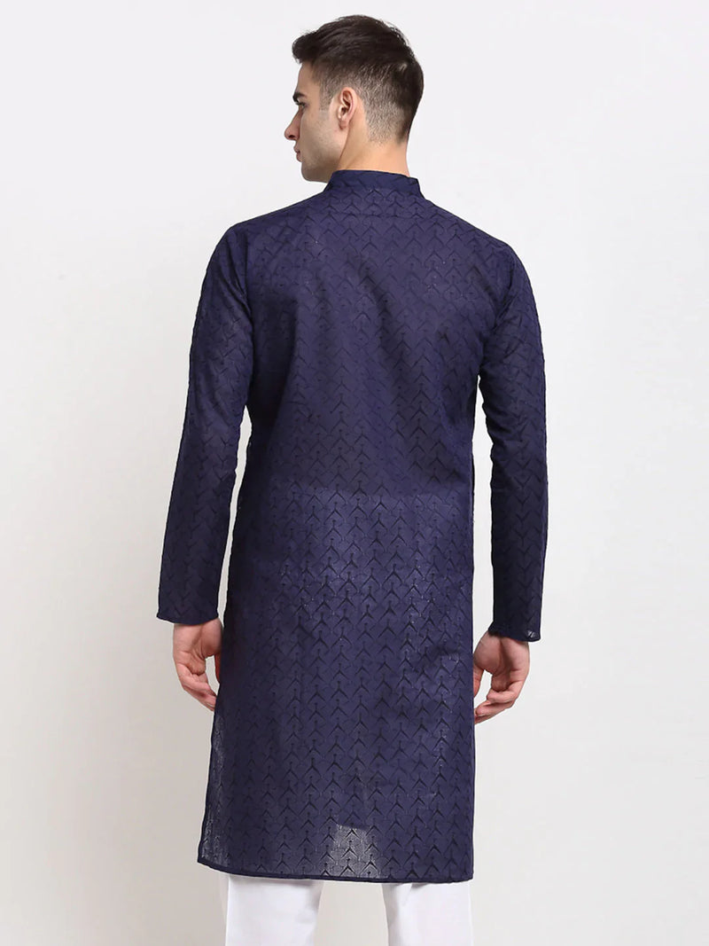 Jompers Men Navy Blue Chikan Kurta Only ( KO 561 Navy )