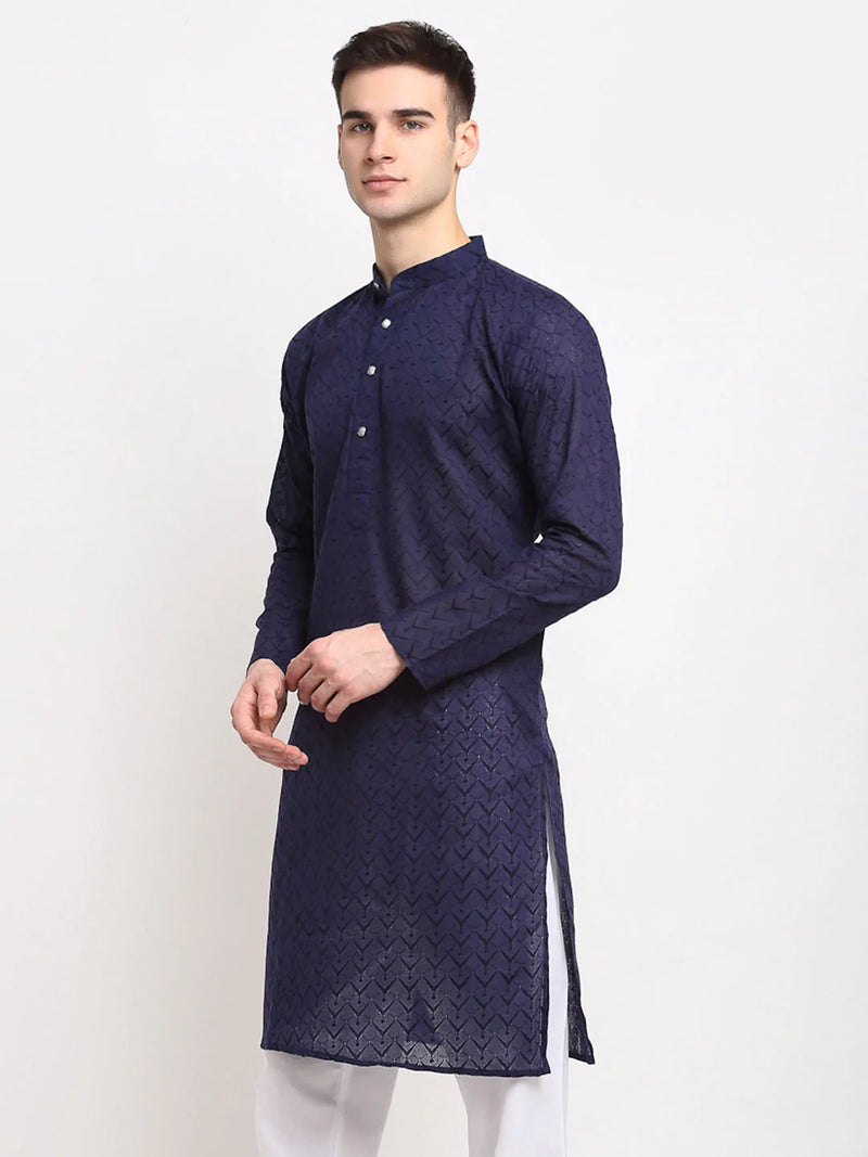 Jompers Men Navy Blue Chikan Kurta Only ( KO 561 Navy )