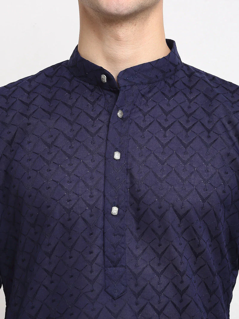 Jompers Men Navy Blue Chikan Kurta Only ( KO 561 Navy )