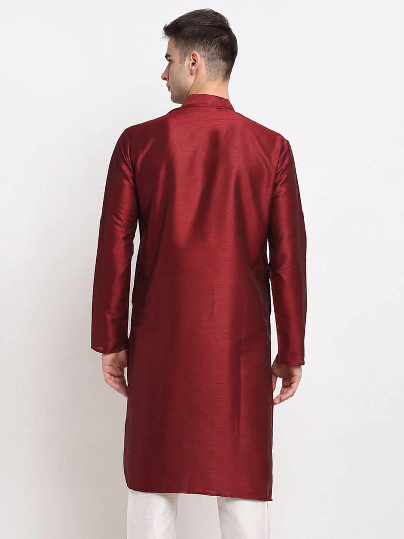 Jompers Men's Maroon Solid Dupion Silk Kurta Only ( KO 636 Maroon )