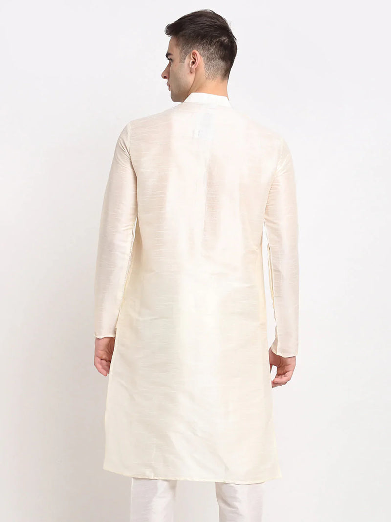 Jompers Men's White Solid Dupion Silk Kurta Only ( KO 636 White )