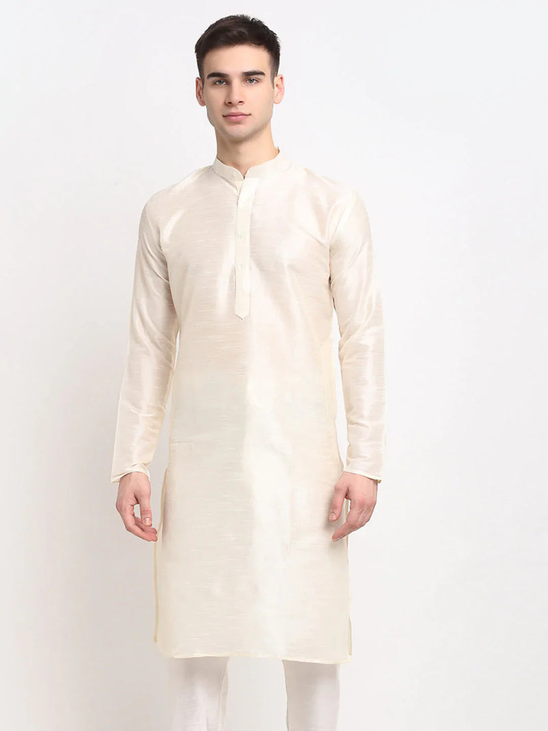 Jompers Men's White Solid Dupion Silk Kurta Only ( KO 636 White )