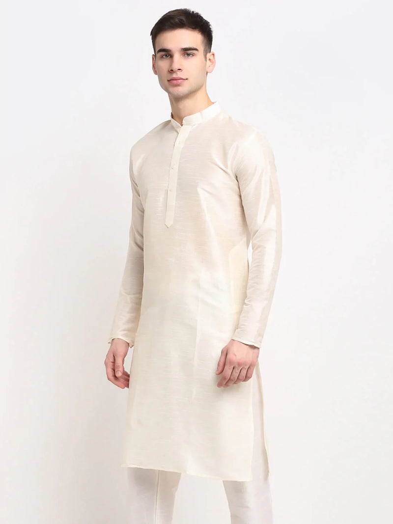 Jompers Men's White Solid Dupion Silk Kurta Only ( KO 636 White )