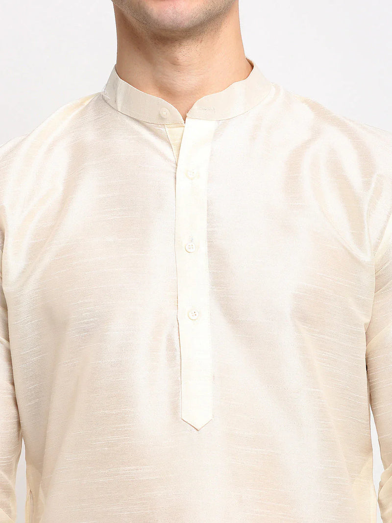 Jompers Men's White Solid Dupion Silk Kurta Only ( KO 636 White )