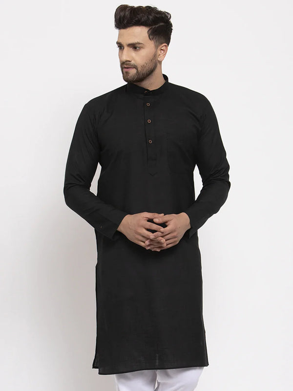 Men Black & White Solid Kurta Only ( KO 532 Black )