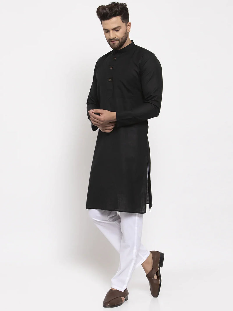 Men Black & White Solid Kurta Only ( KO 532 Black )