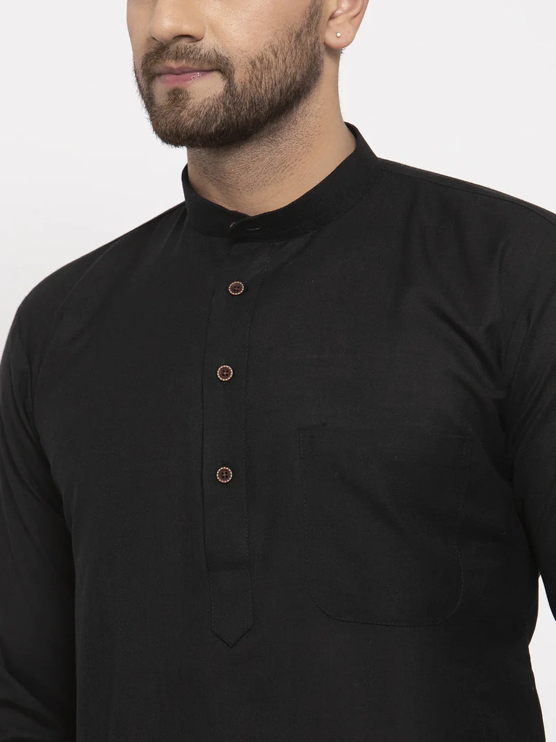 Men Black & White Solid Kurta Only ( KO 532 Black )