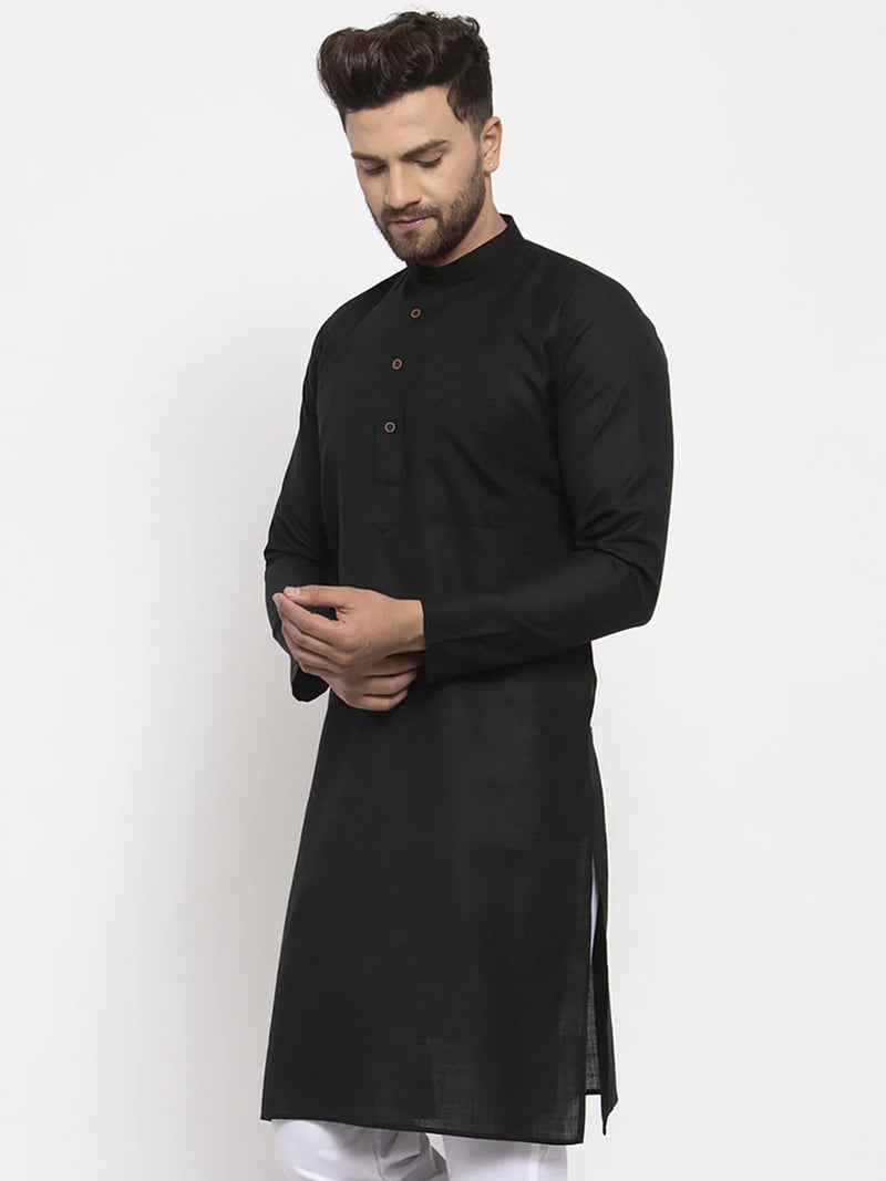 Men Black & White Solid Kurta Only ( KO 532 Black )