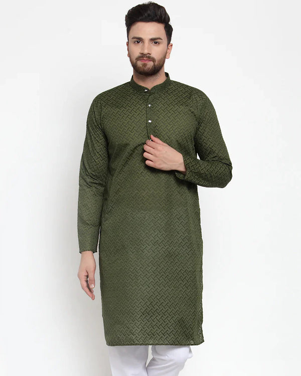 Jompers Men Olive Green Chikan Kurta Only ( KO 561 Olive )