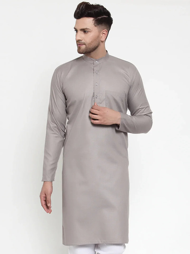 Jompers Men Grey & White Solid Kurta Only ( KO 611 Grey )