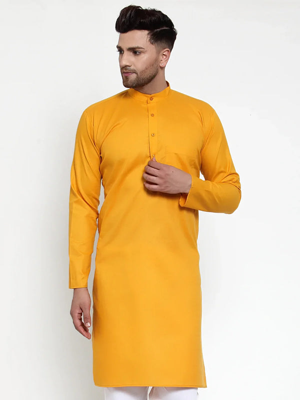 Jompers Men Mustard Yellow & White Solid Kurta Only ( KO 611 Mustard )