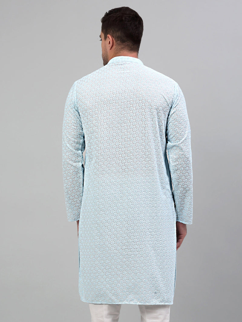 Men's Sky Blue Chikankari Embroidered and Sequence Kurta Only