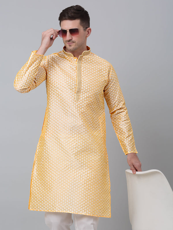 Men's Golden Collar Embroidered Kurta.