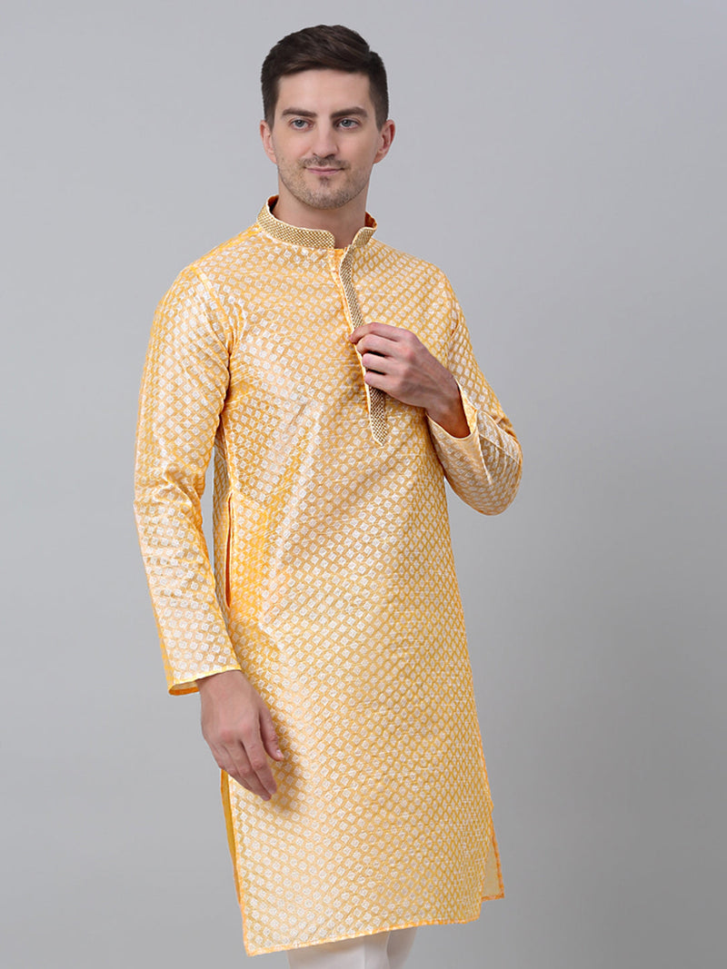 Men's Golden Collar Embroidered Kurta.