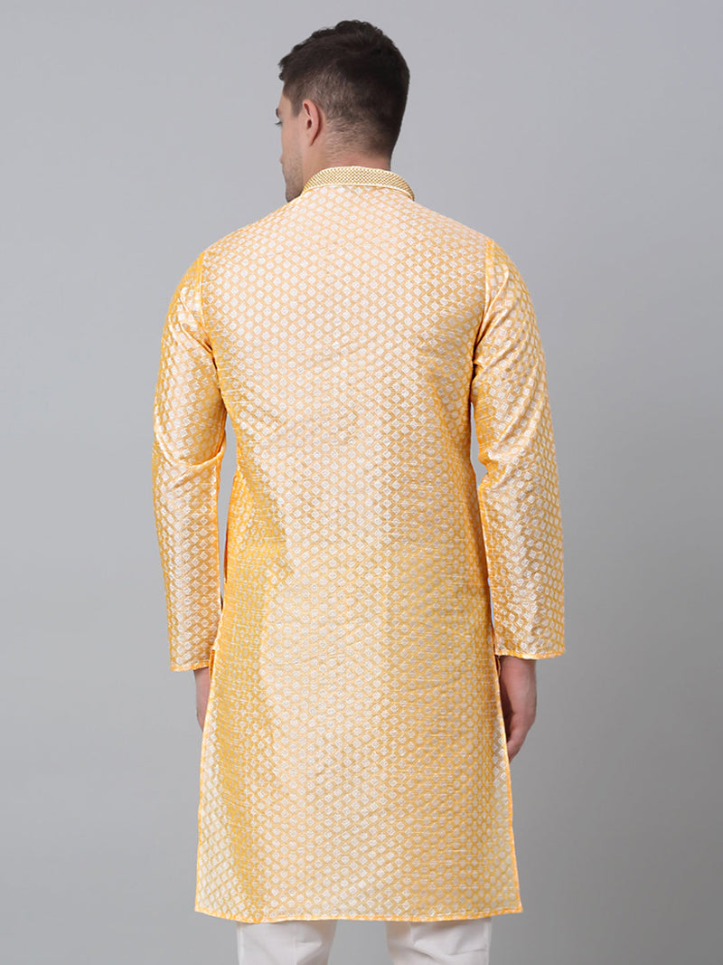 Men's Golden Collar Embroidered Kurta.