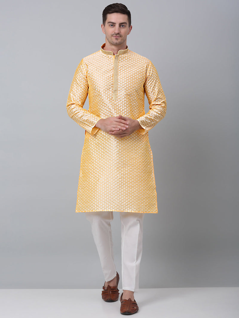 Men's Golden Collar Embroidered Kurta.