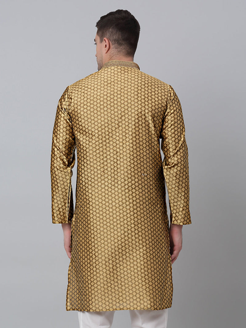 Men's Mustard Collar Embroidered Kurta.