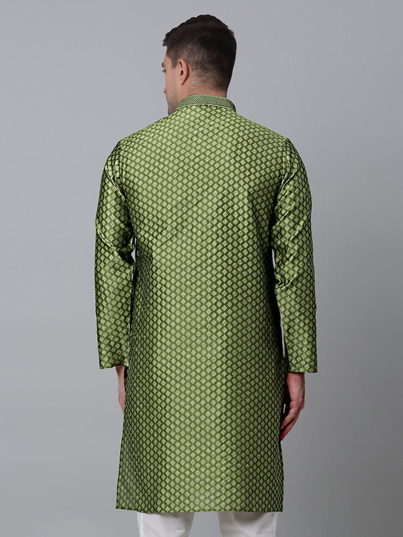 Men's Olive Green Collar Embroidered Kurta.