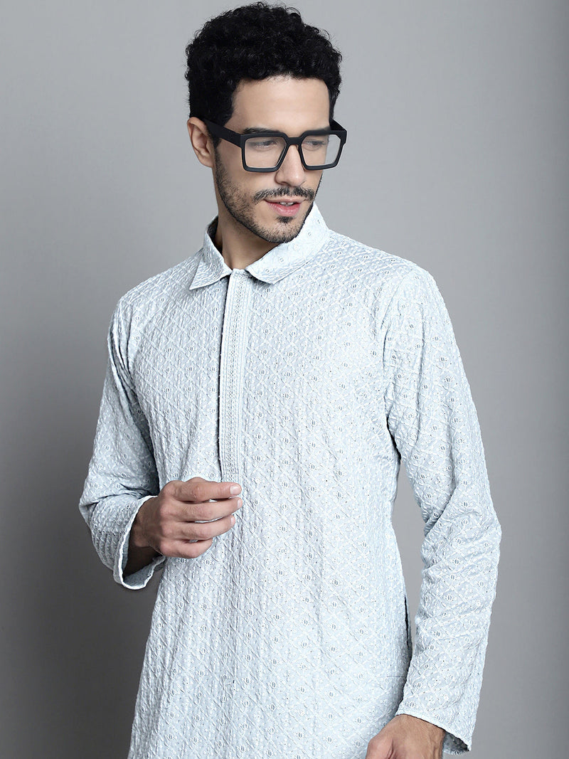 Men's Chikankari Embroidered and Sequence Kurta Only