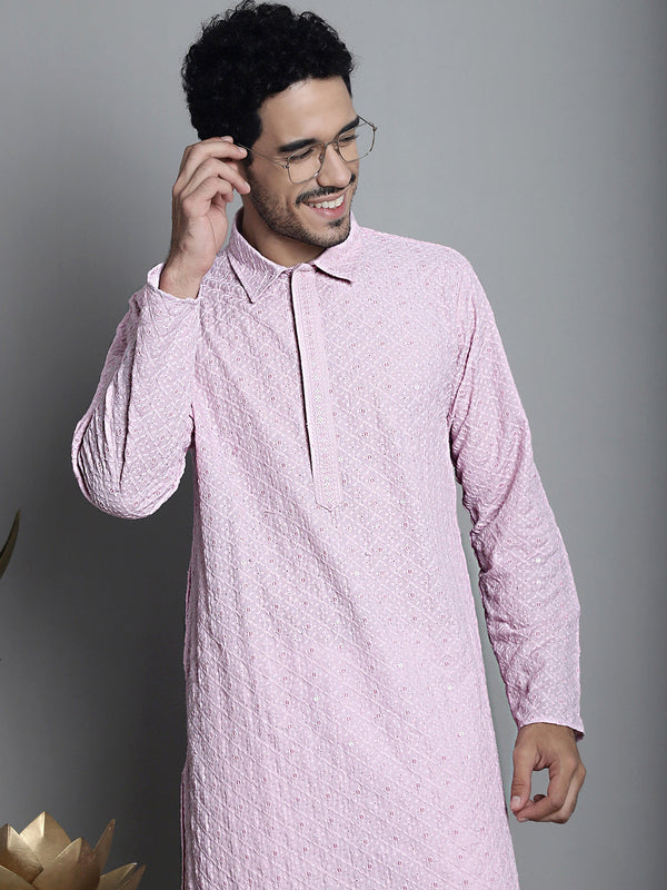 Men's Chikankari Embroidered and Sequence Kurta Only