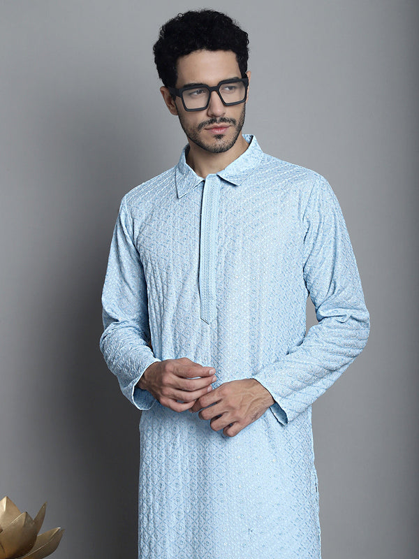 Men's Chikankari Embroidered and Sequence Kurta Only