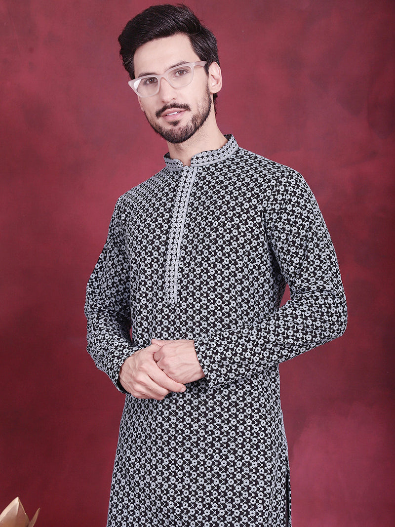 Men's Sequins Embroidered Kurtas ( KO 5013 Grey )