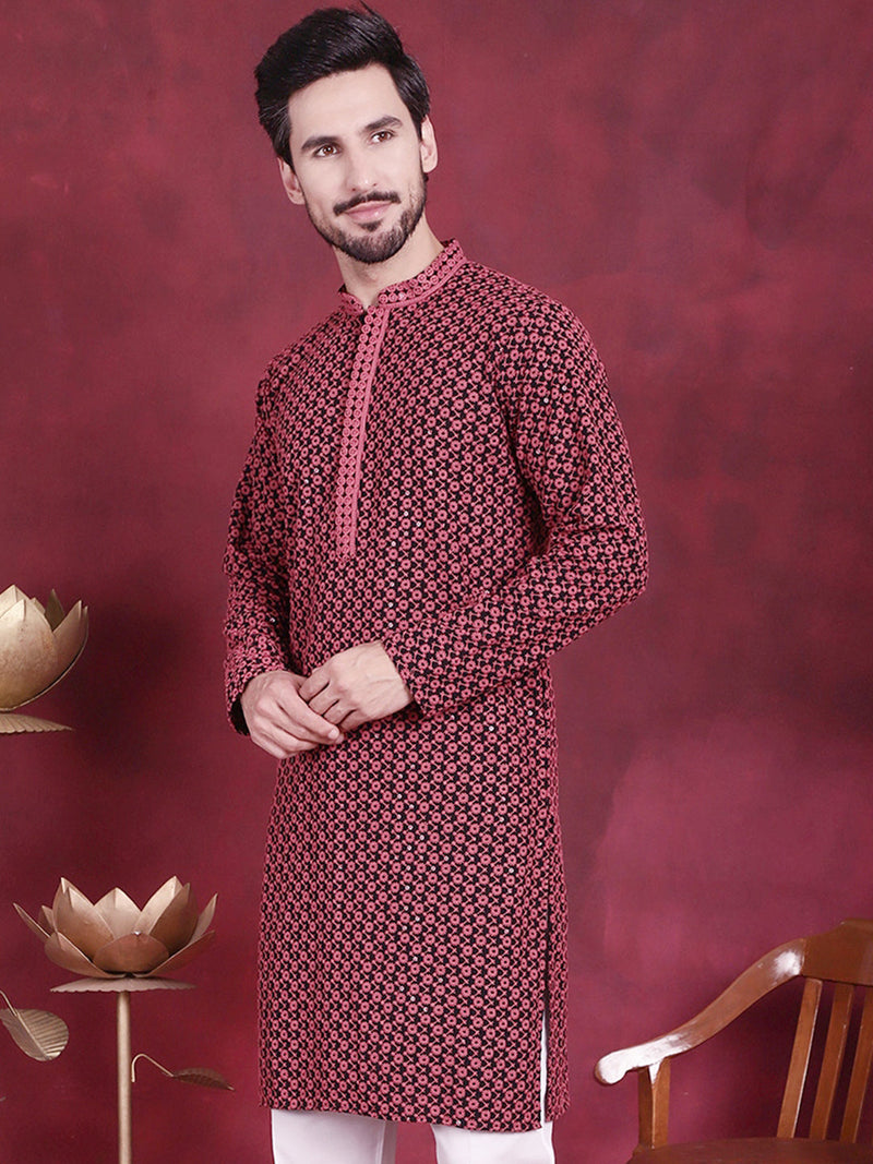 Men's Sequins Embroidered Kurtas ( KO 5013 Magenta )