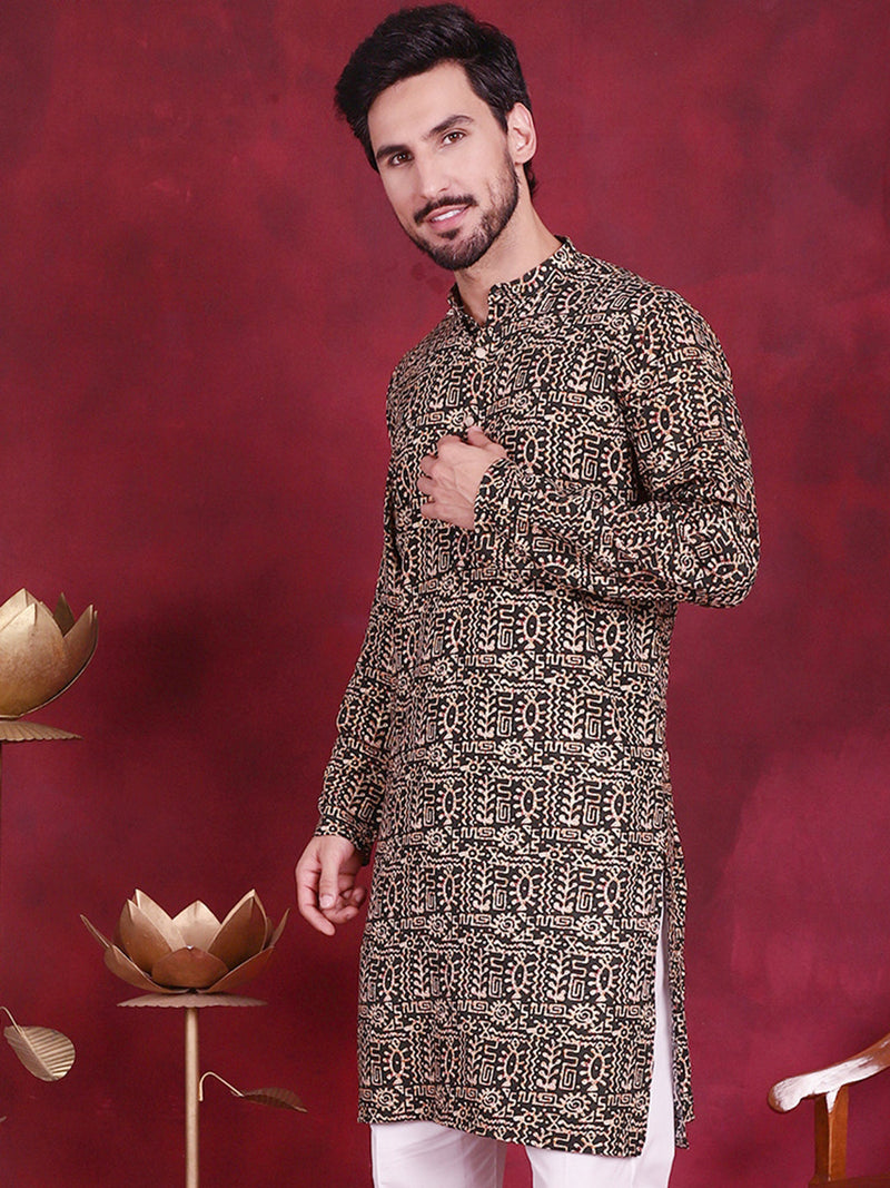 Men's Digital Printed Kurtas. ( KO 5014 Olive )