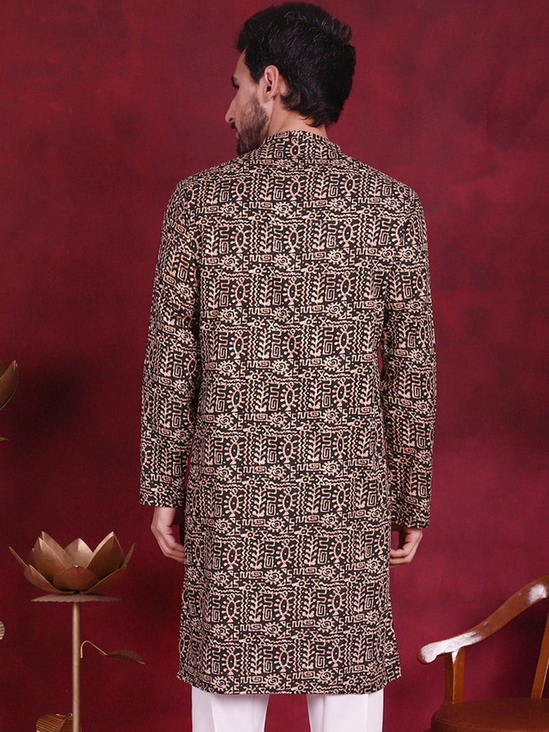 Men's Digital Printed Kurtas. ( KO 5014 Olive )