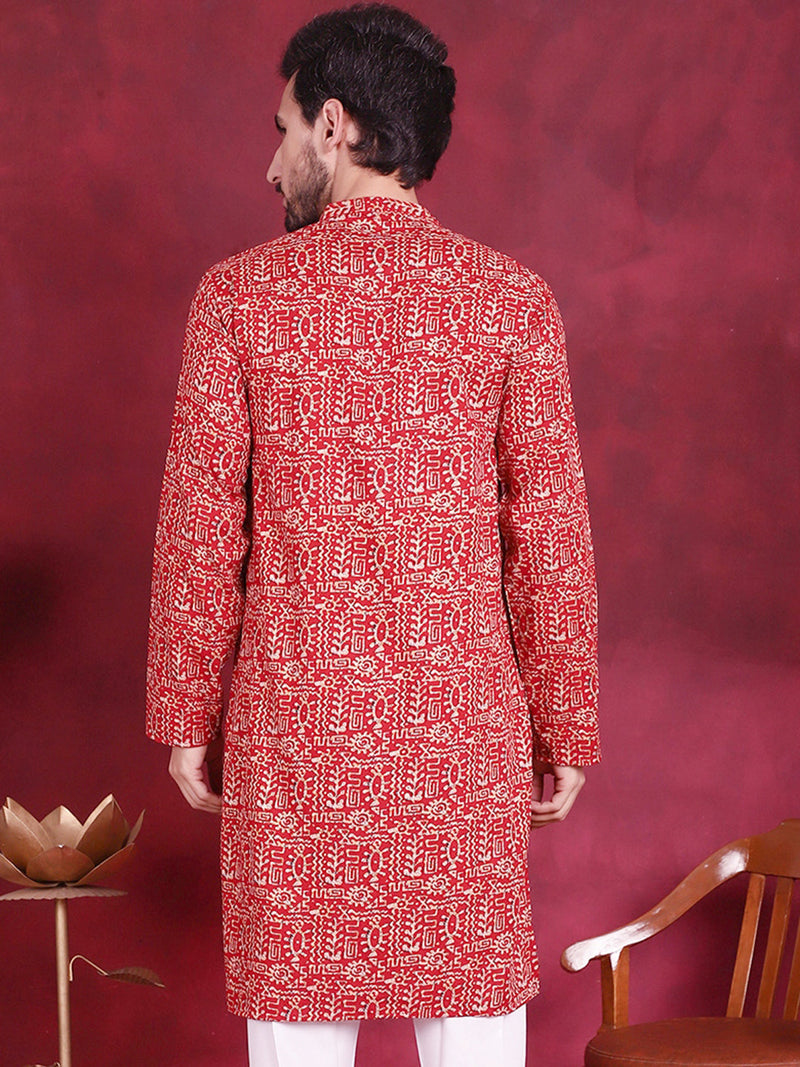 Men's Digital Printed Kurtas. ( KO 5014 Red )