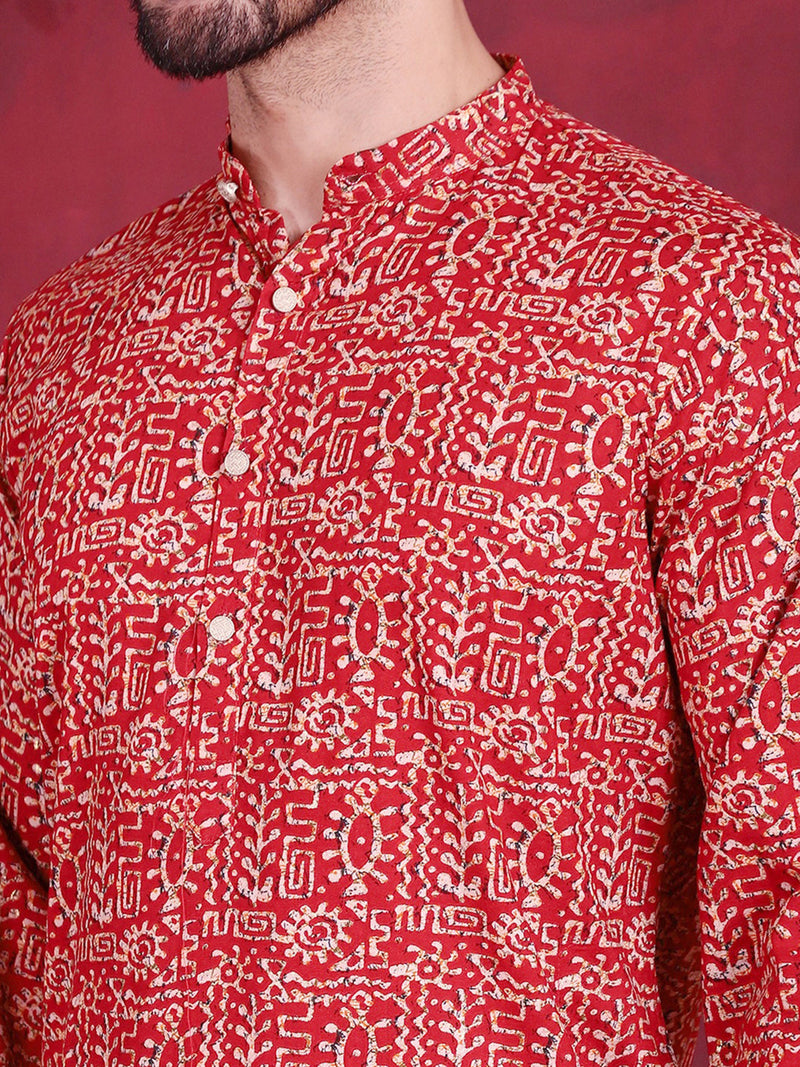 Men's Digital Printed Kurtas. ( KO 5014 Red )