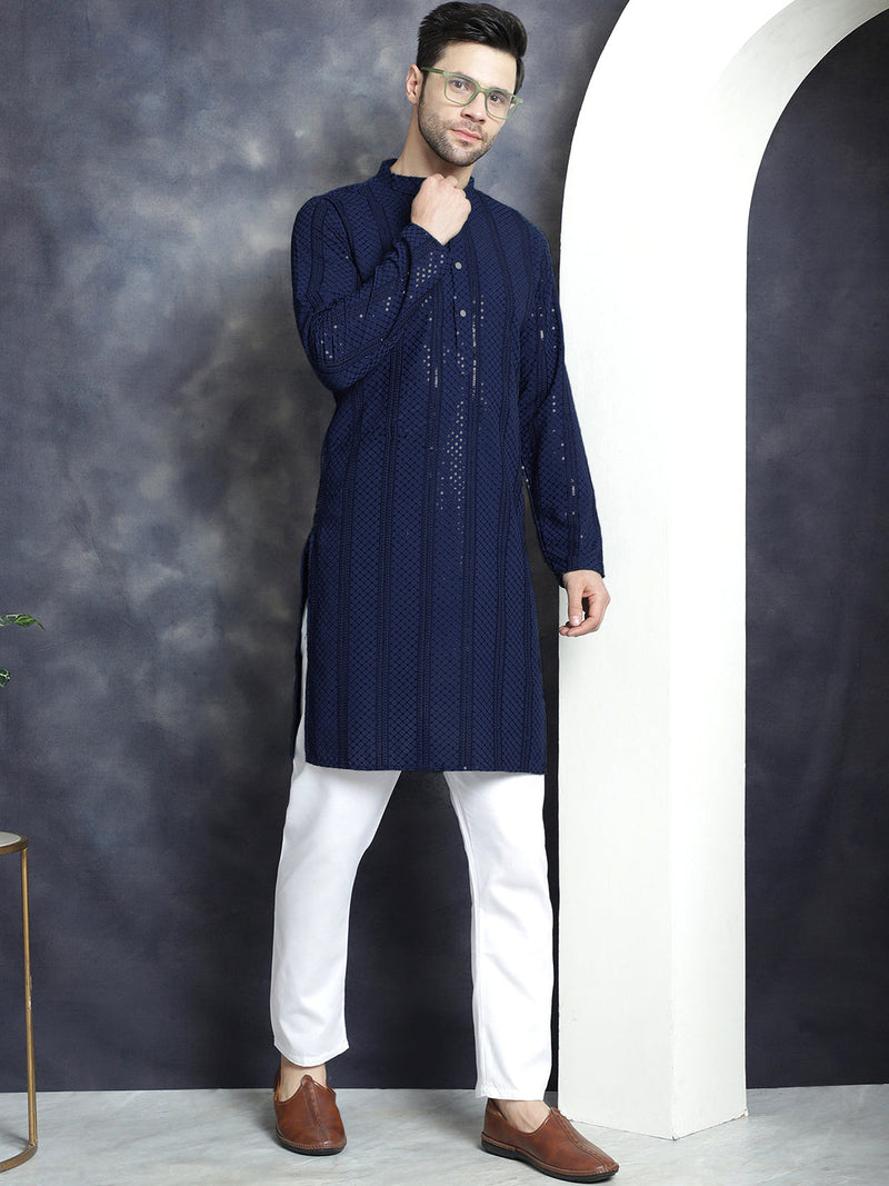 Men's Sequins Chikankari Embroidered Kurtas