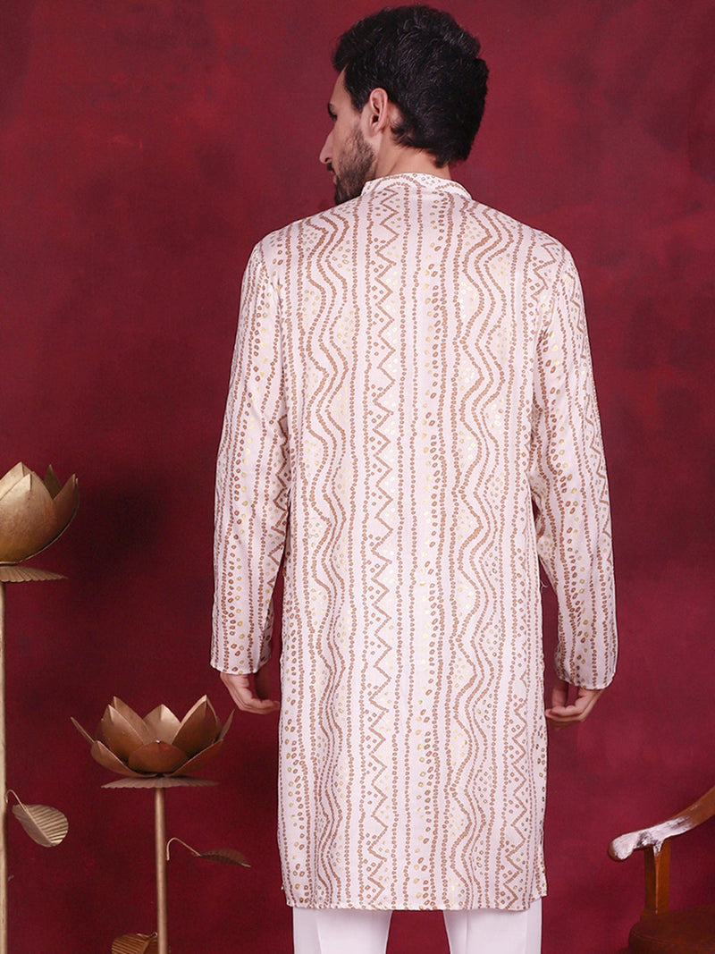 Men's Bandhani Printed Kurtas. ( KO 5016 Cream )