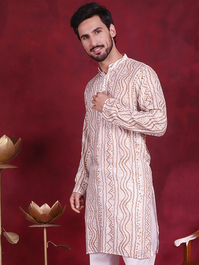 Men's Bandhani Printed Kurtas. ( KO 5016 Cream )