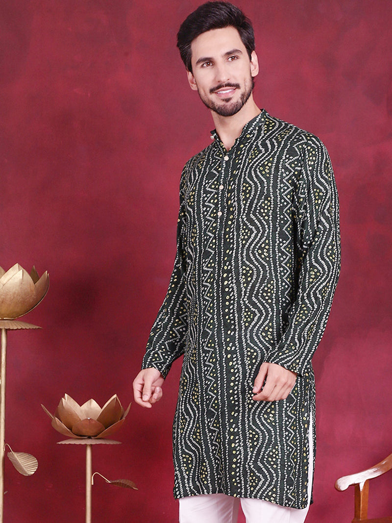 Men's Bandhani Printed Kurtas. ( KO 5016 Green )