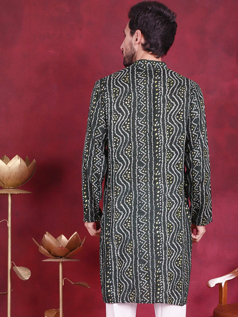 Men's Bandhani Printed Kurtas. ( KO 5016 Green )