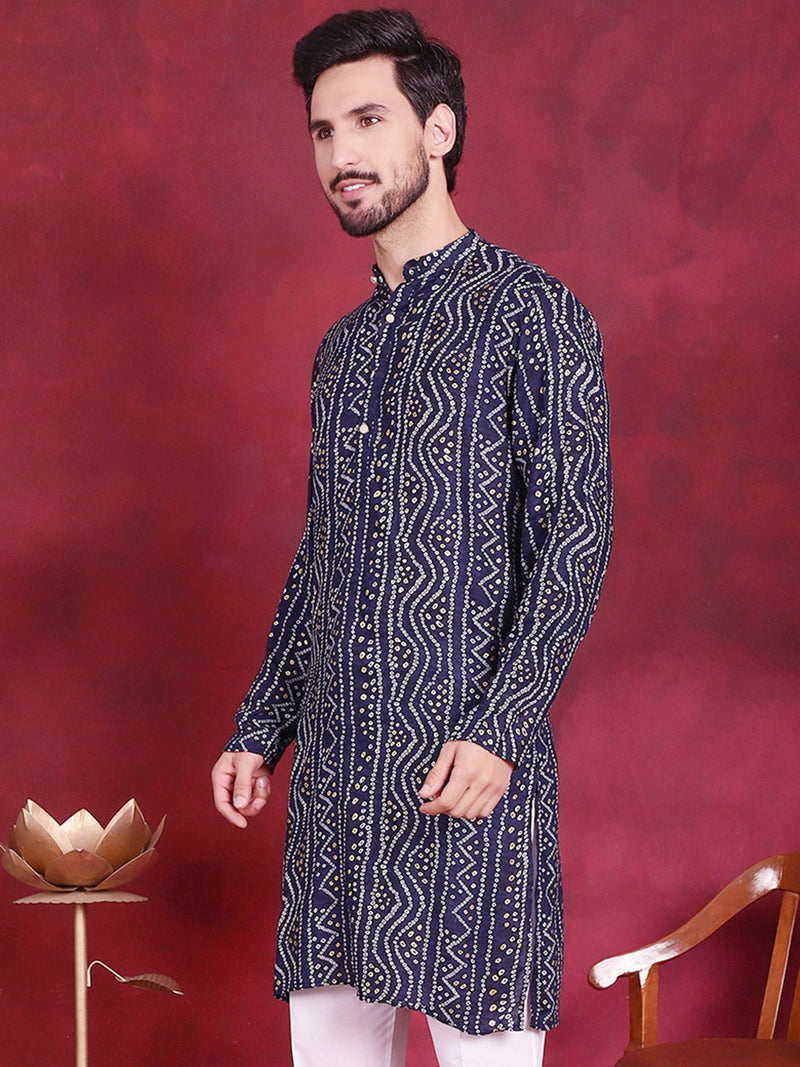 Men's Bandhani Printed Kurtas. ( KO 5016 Navy )