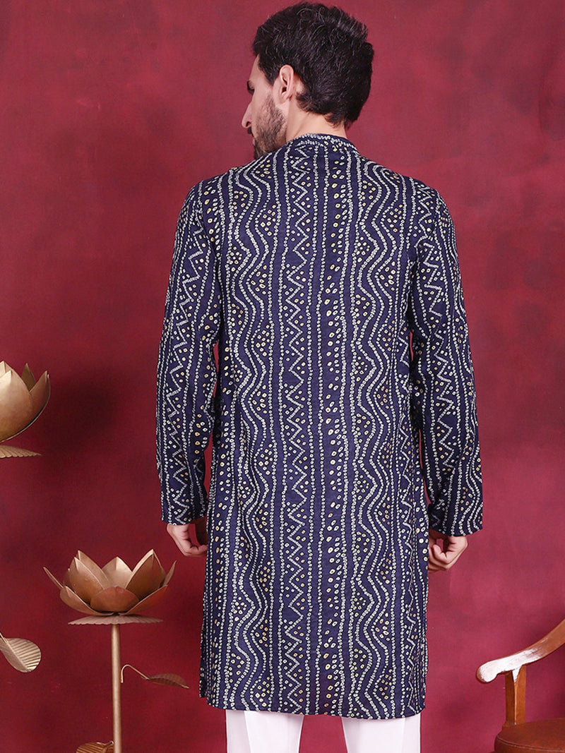 Men's Bandhani Printed Kurtas. ( KO 5016 Navy )