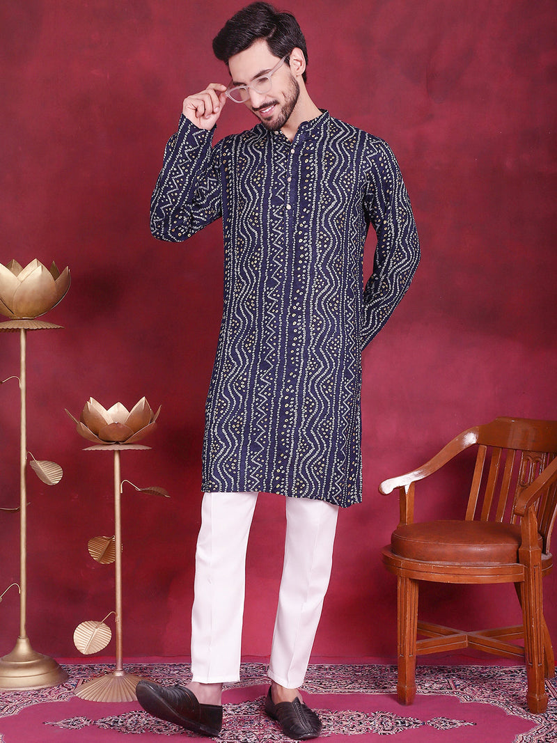 Men's Bandhani Printed Kurtas. ( KO 5016 Navy )