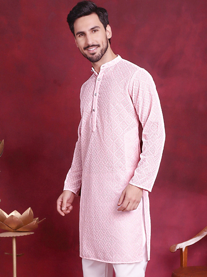 Chikankari Embroidered Kurtas ( KO 5017 Pink )