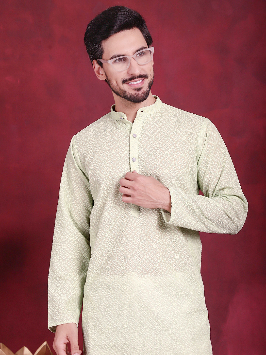 Chikankari Embroidered Kurtas ( KO 5017 Pista )