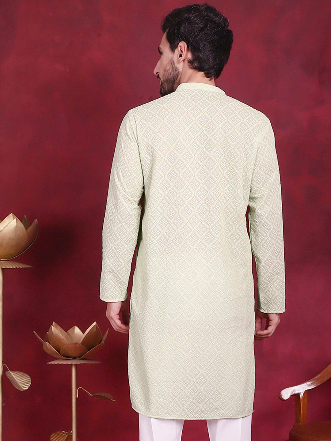 Chikankari Embroidered Kurtas ( KO 5017 Pista )