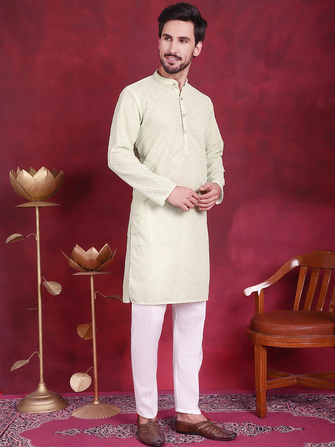 Chikankari Embroidered Kurtas ( KO 5017 Pista )