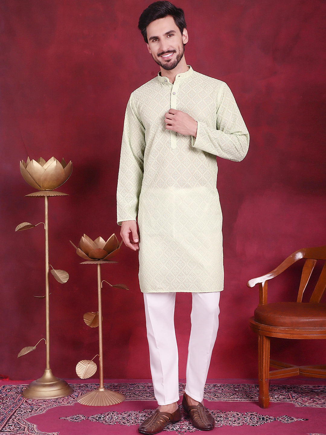 Chikankari Embroidered Kurtas ( KO 5017 Pista )
