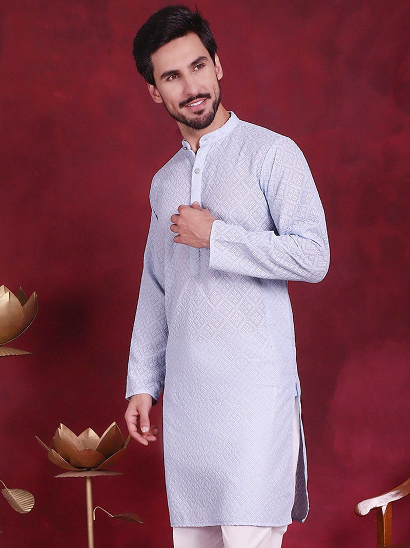 Chikankari Embroidered Kurtas ( KO 5017 Sky )