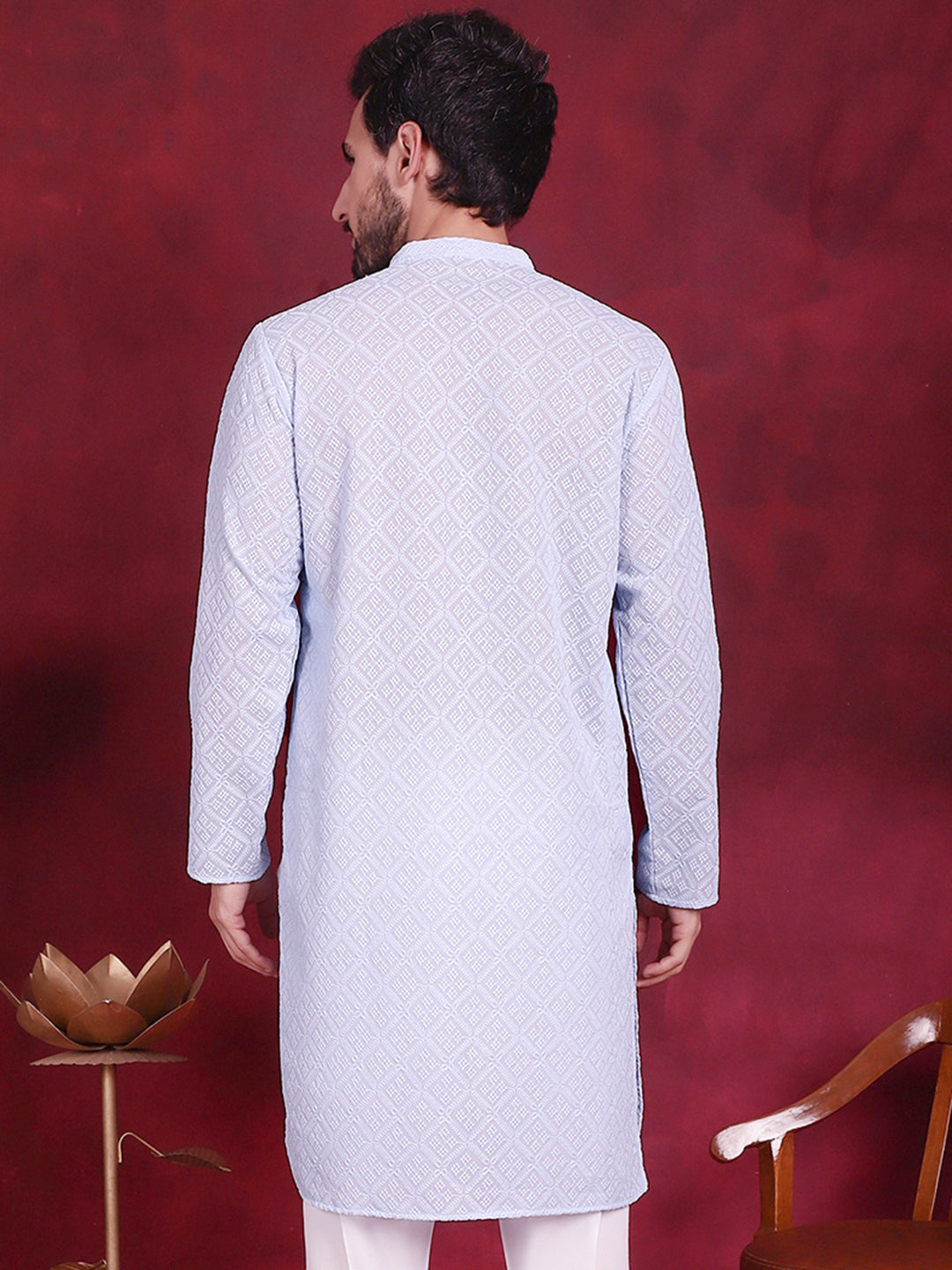 Chikankari Embroidered Kurtas ( KO 5017 Sky )